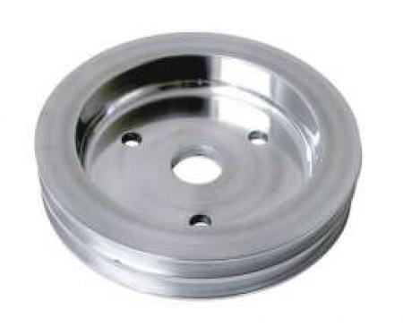 Chevelle Crankshaft Pulley, Small Block, Double Groove, Polished Billet Aluminum, For Cars With Short Water Pump, 1964-1968