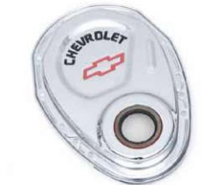 Chevelle Timing Chain Cover, Small Block, Chrome, With Chevrolet Script & Bowtie Logo, 1964-1972