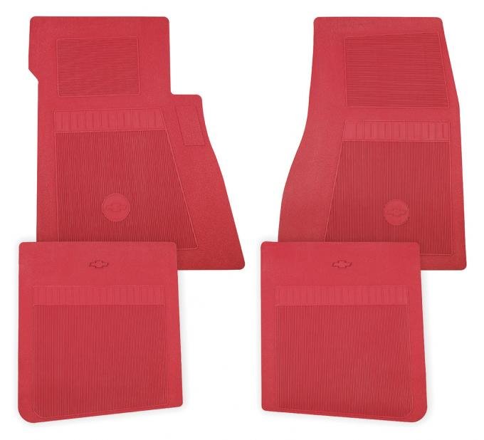 RestoParts Floor Mats, Rubber 1964-77 Chevelle/Monte Carlo with Bowtie Logo, Red CCP0300RD