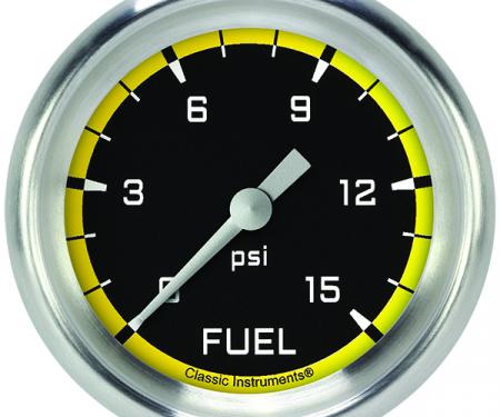 Classic Instruments Autocross Yellow 2 5/8" Fuel Pressure Gauge, 15 Psi AX345YAPF