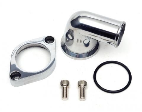 Chevelle Thermostat Housing, Small Block, 90 Degree Swivel, Polished Aluminum, With O-Ring Seal, 1964-1972