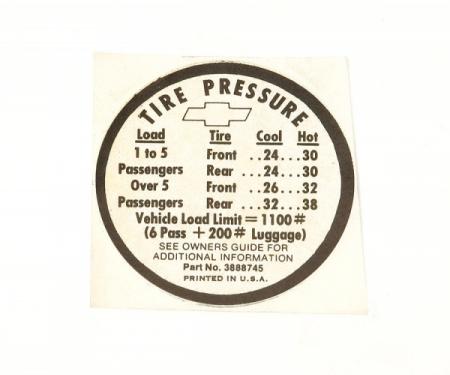 Chevelle Tire Pressure Decal, 1966