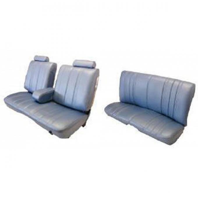 Malibu Seat Covers, Front Straight Bench With 50/50 Split Back, Head Rest, Center Arm rest & Rear Bench Seat In Madrid Grain Vinyl, Vertical Pleats, 2-Door Coupe, 1978-1981