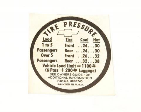 Chevelle Tire Pressure Decal, 1966