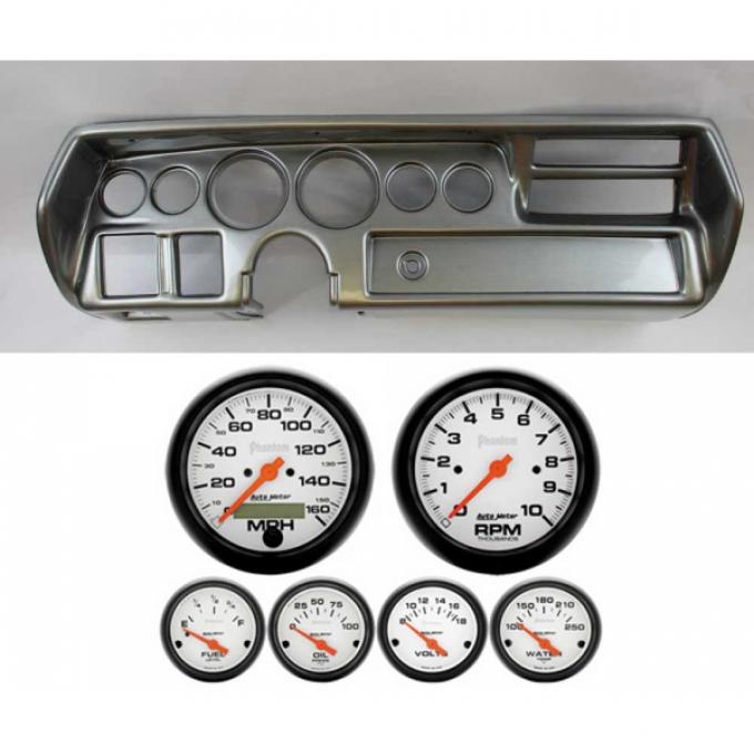 Chevelle Instrument Cluster Panel, Sweep Style, Aluminum Finish, With Phantom Gauges, 1970-1972