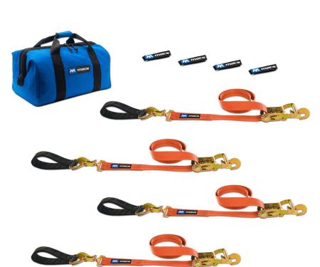 Race Ramps 2 x 8 Ultra Pack Tie-Down Straps with Detachable Axle Straps, Direct Hook Ends & Chain Extensions - Orange 518228