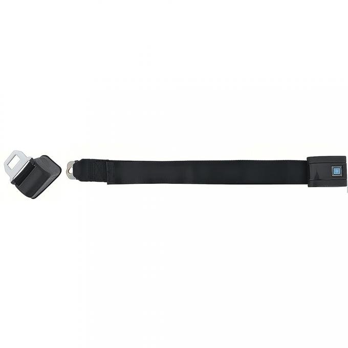 OER 1968-72 Front Bucket Seat Belt Assembly, LH, Standard, Silver Starburst On Blue Button, Black Belt 154673