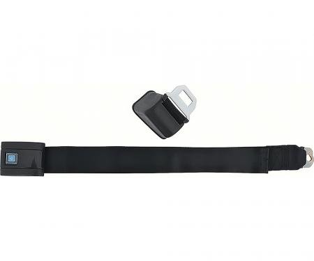 OER 1968-72 Front Bucket Seat Belt Assembly, RH, Standard, Silver Starburst Blue Button, Black Belt 154674