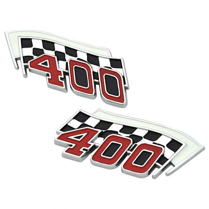 OER 1967-77 Pontiac Firebird, Trans Am, "400" Checkered Flag Front Fender Emblems, Pair F1200